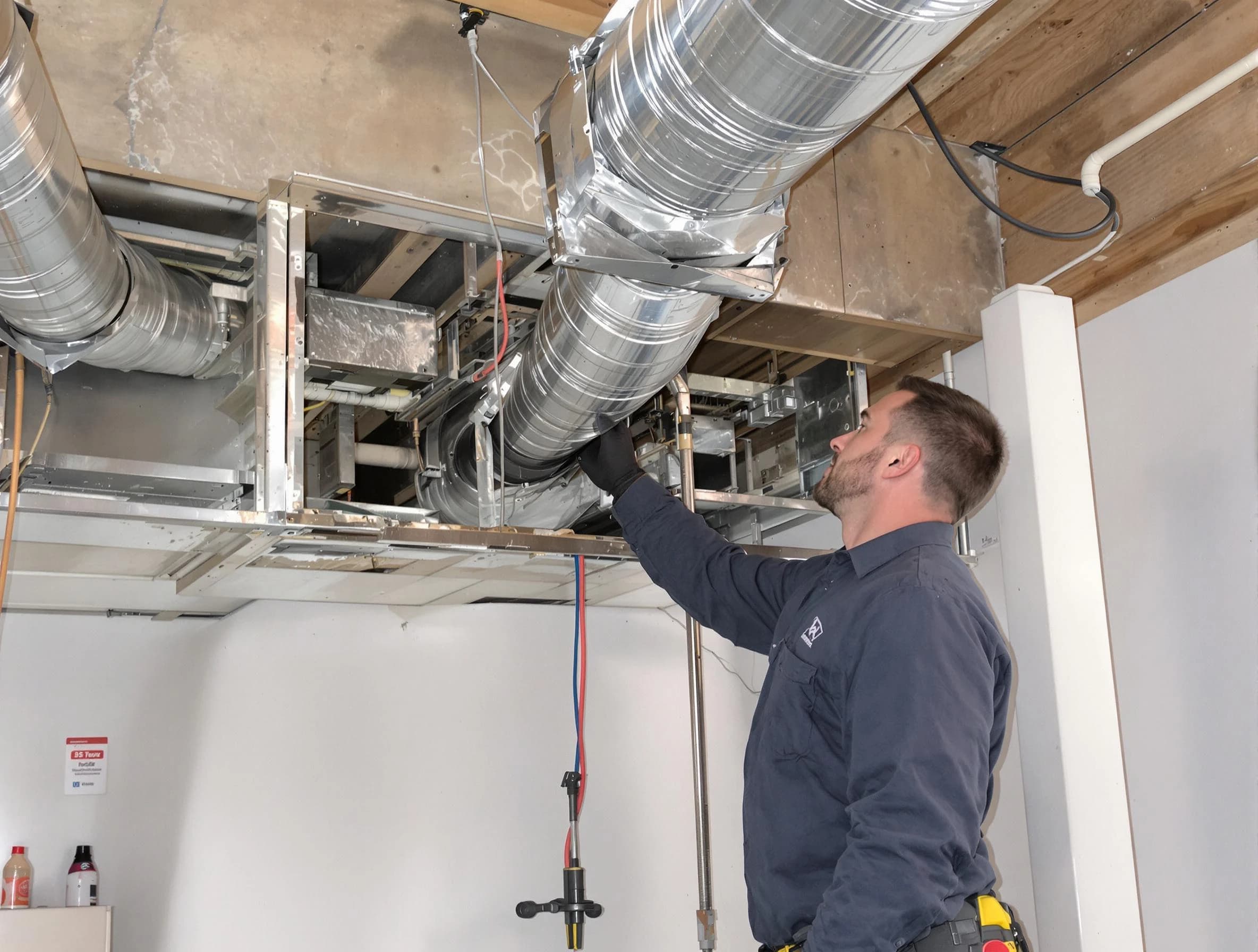 Hiram Air Duct Cleaning technician performing professional air duct repair using specialized tools in Hiram