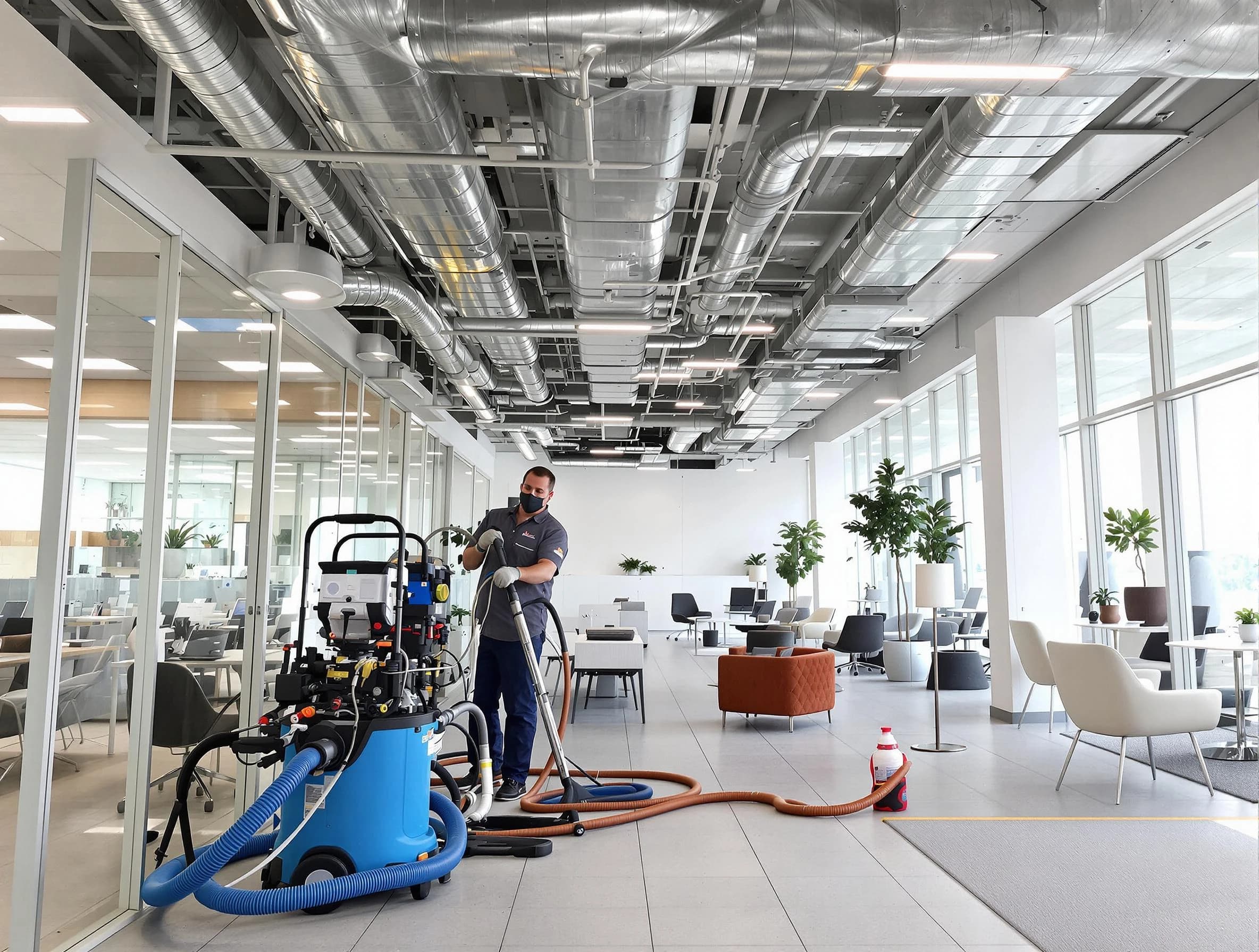 Hiram Air Duct Cleaning team conducting comprehensive commercial duct cleaning at a business location in Hiram