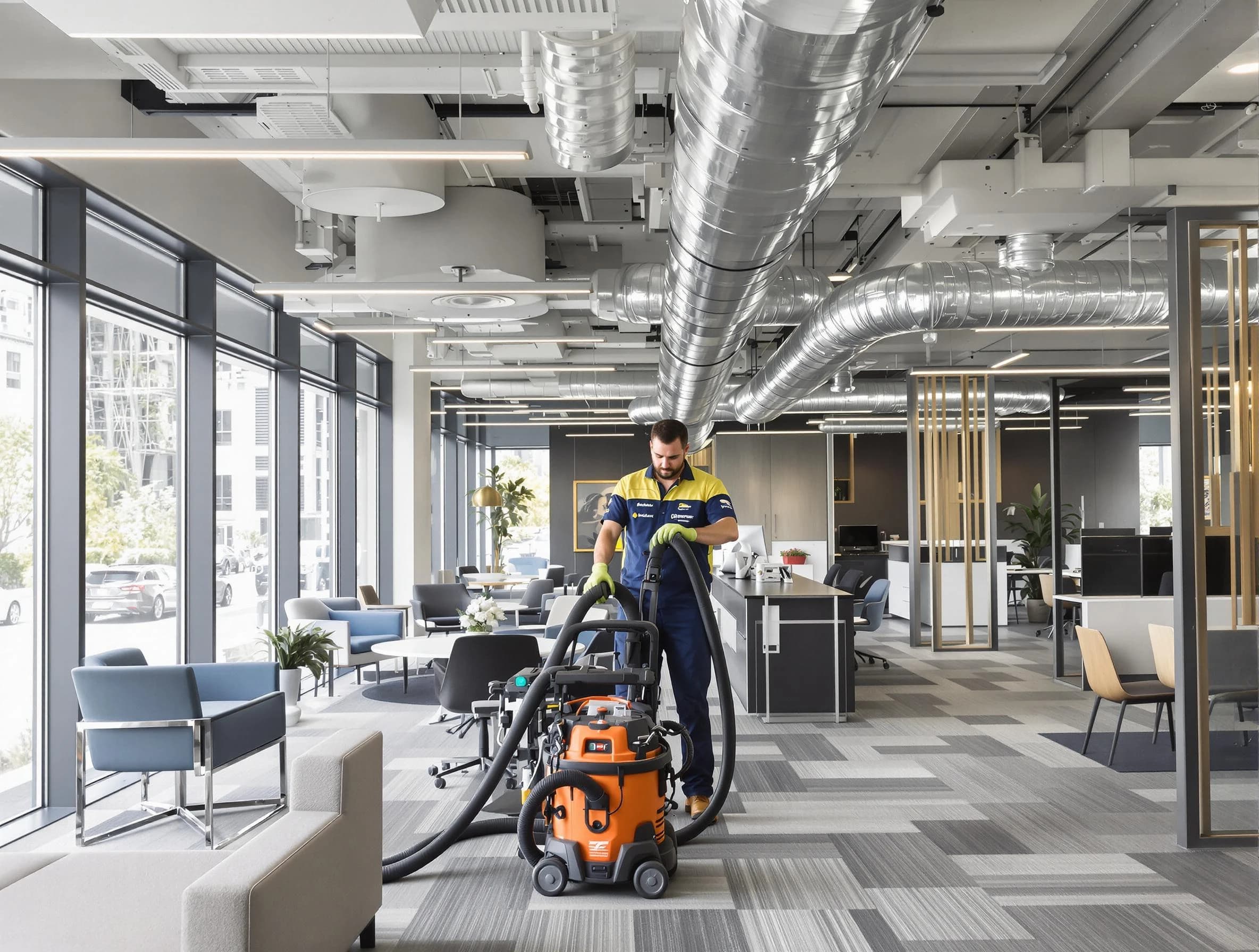 Hiram Air Duct Cleaning team performing thorough commercial duct cleaning at a Hiram business center