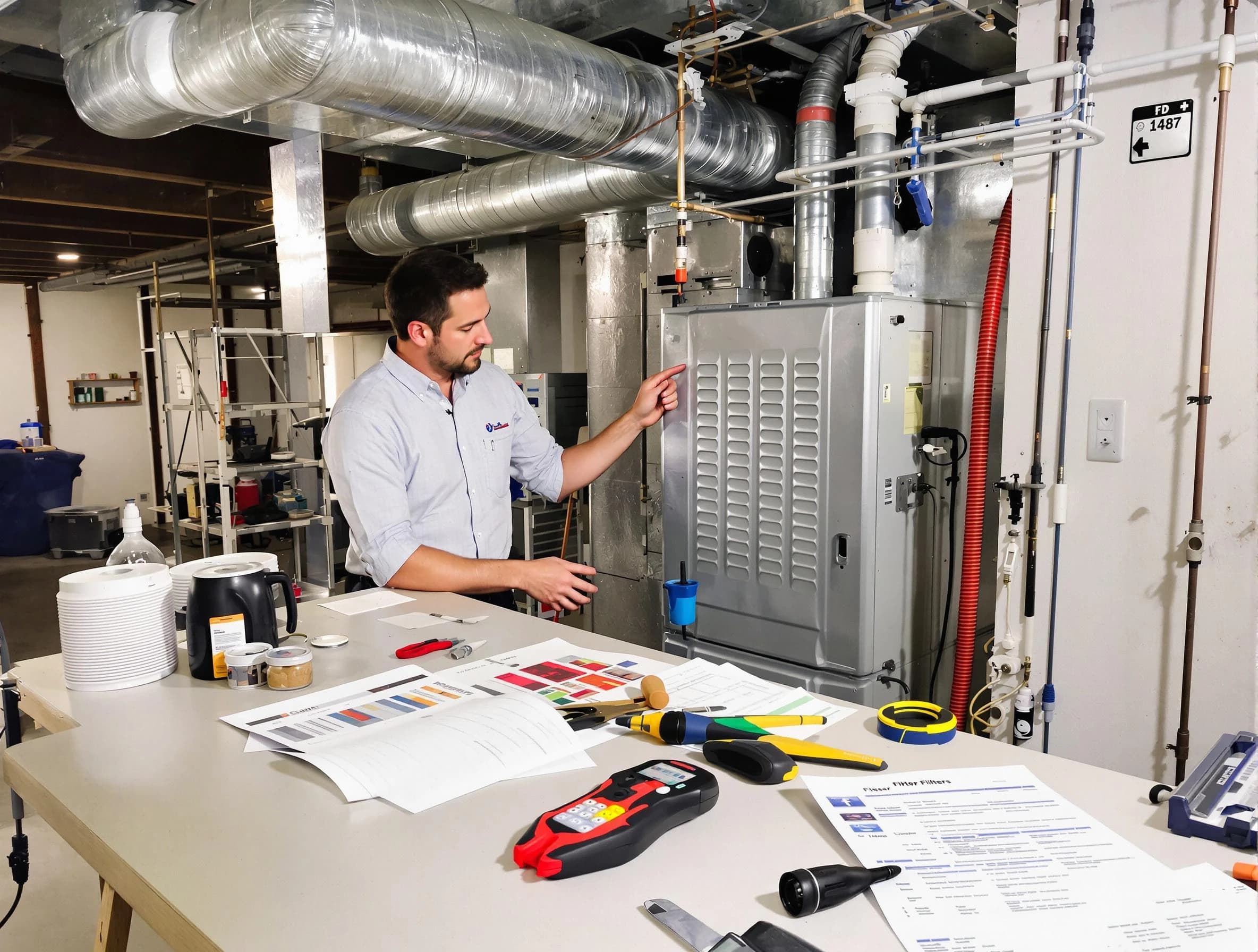 Hiram Air Duct Cleaning inspector conducting detailed filter system evaluation using professional diagnostic tools in Hiram